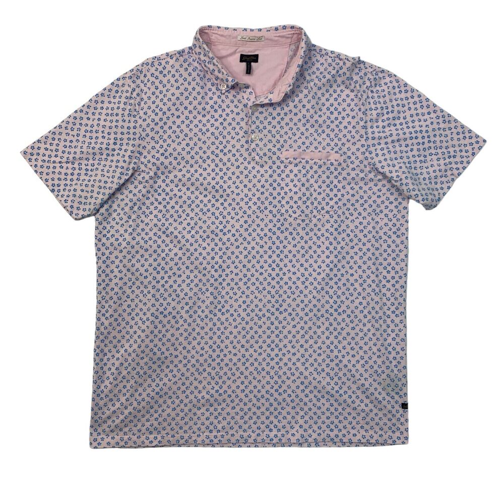 Good Man Polo Shirt Mens L Large Pink Short Sleeve Front Pocket Floral Print